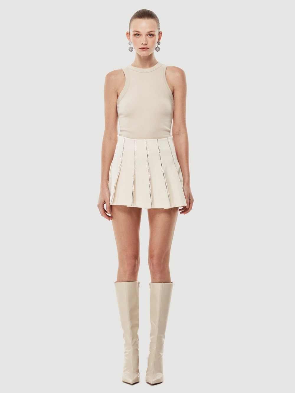 REVOLVE Cream rhinestone Pleated Mini Skirt